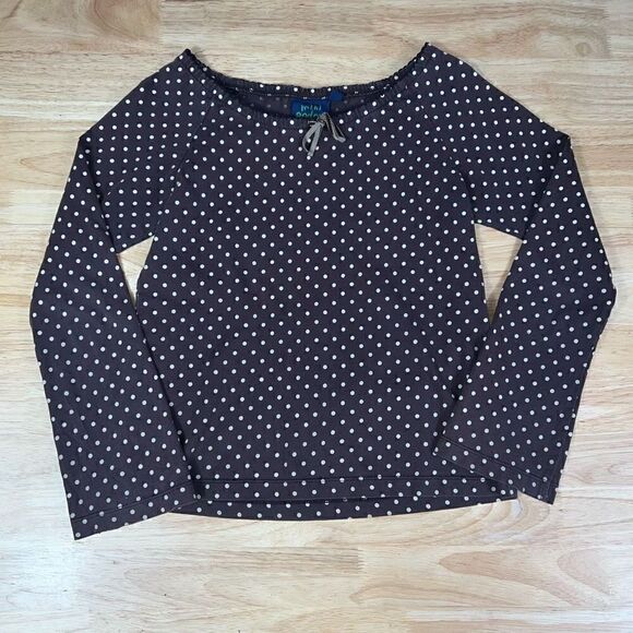Mini Boden, Brown Polka Dot Long Sleeve T-Shirt, Bow Detail, Size 9-10Y - Picture 2 of 10